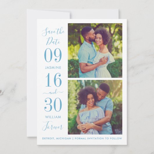 Modern Elegance Dusty Blue Wedding Foto Save The Date (Voorkant)