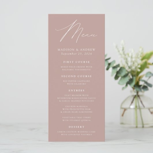 Modern Elegance Dusty Roos Wedding Menu (Staand voorkant)