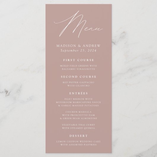 Modern Elegance Dusty Roos Wedding Menu (Voorkant)