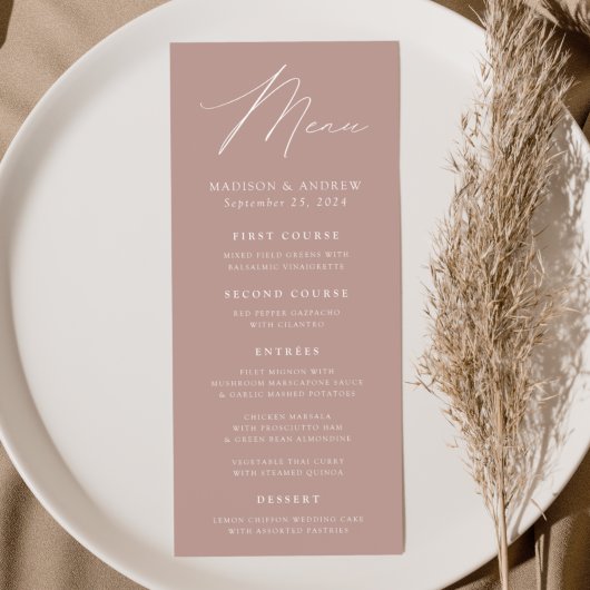 Modern Elegance Dusty Roos Wedding Menu