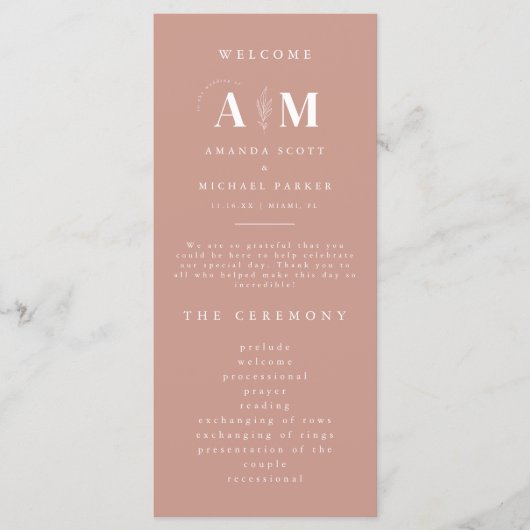 Modern Elegance Dusty Roos Wedding Programmakaart (Voorkant)