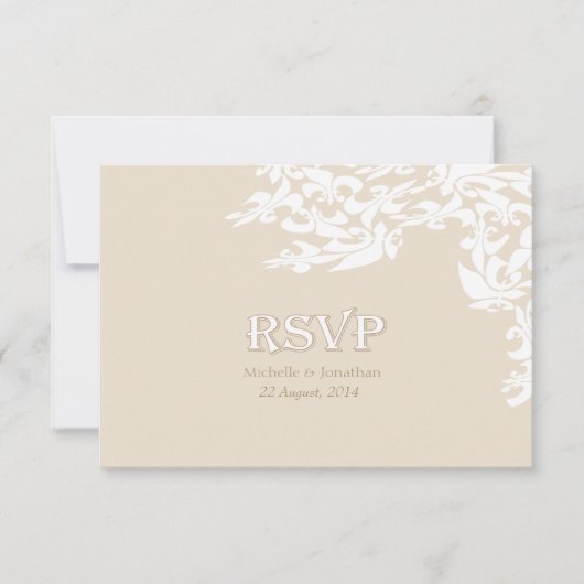 Modern Elegance Ecru Fleur de Lis RSVP Kaartje (Voorkant)