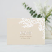 Modern Elegance Ecru Fleur de Lis RSVP Kaartje (Staand voorkant)