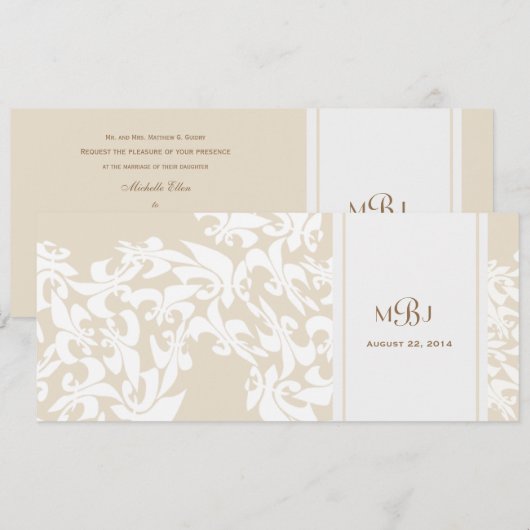 Modern Elegance Ecru Fleur de Lis Wedding Kaart (Voorkant / Achterkant)