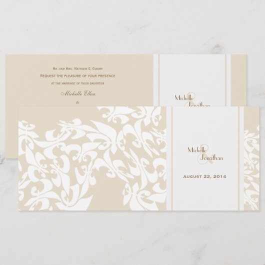 Modern Elegance Ecru Fleur de Lis Wedding Kaart (Voorkant / Achterkant)