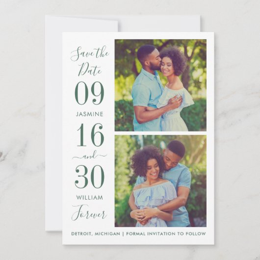 Modern Elegance Emerald Green Wedding Foto Save The Date (Voorkant)