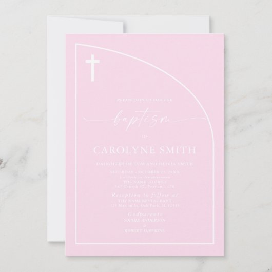 Modern Elegance Girl Baptism Invitation Kaart (Voorkant)