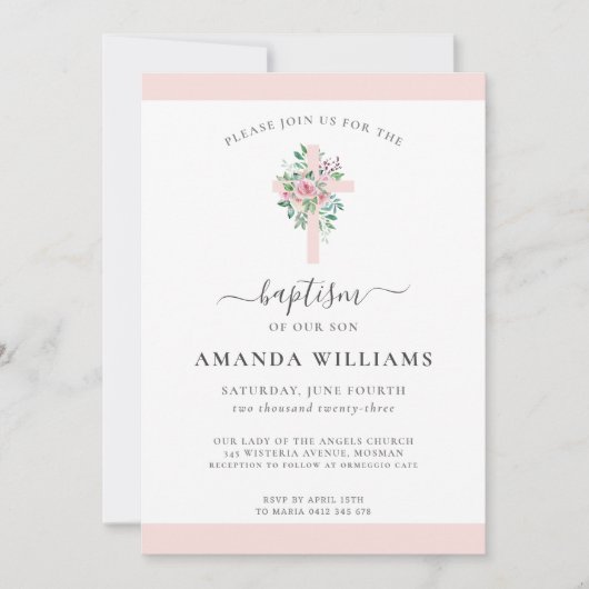Modern Elegance Girls Baptism Invitation Kaart (Voorkant)
