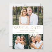 Modern Elegance Gold Drie Foto slaat de datum op Magnetische Uitnodiging (Voorkant)