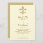 Modern Elegance Gold Fleur de Lis Verloving Kaart (Voorkant / Achterkant)
