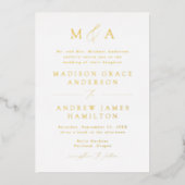 Modern Elegance Gold Monogram Foto Weddenschap Folie Uitnodiging (Voorkant)
