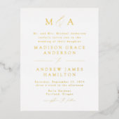 Modern Elegance Gold Monogram Weddenschap Folie Uitnodiging Briefkaart (Voorkant)