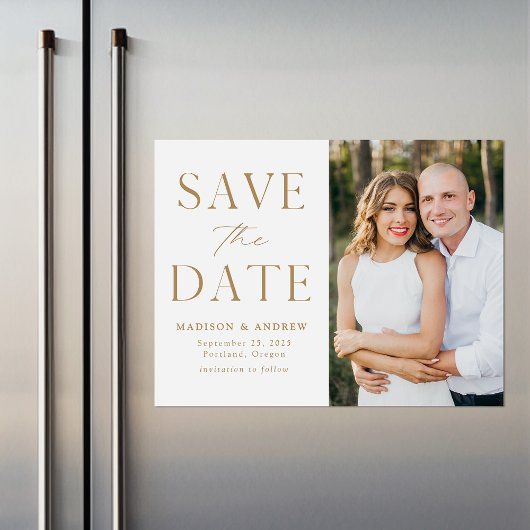 Modern Elegance Gold Photo Save the Date Magnetische Uitnodiging