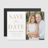 Modern Elegance Gold Photo Save the Date Magnetische Uitnodiging (Voorkant / Achterkant)