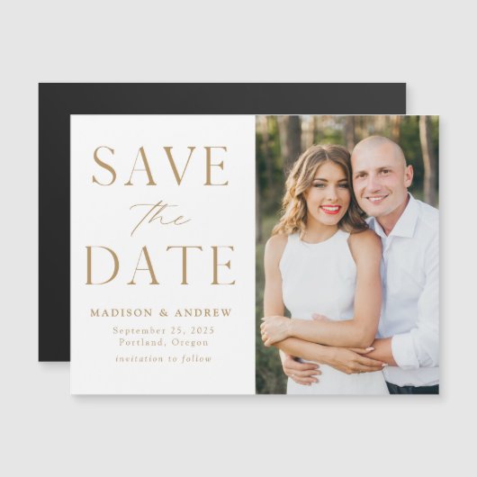 Modern Elegance Gold Photo Save the Date Magnetische Uitnodiging (Voorkant / Achterkant)