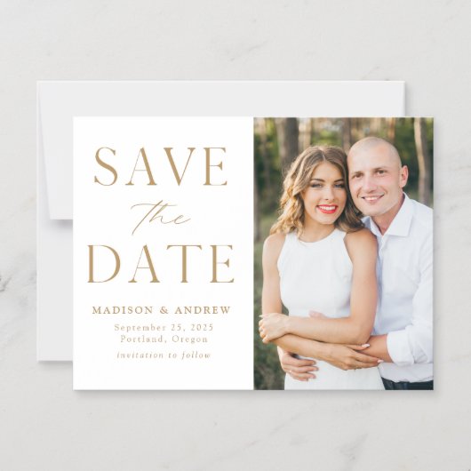 Modern Elegance Gold Photo Save the Date Magnetische Uitnodiging (Voorkant)