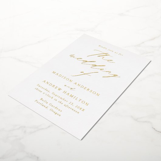 Modern Elegance Gold Wedding Folie Uitnodiging (Gedraaid)