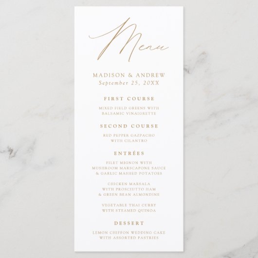 Modern Elegance Gold Wedding Menu (Voorkant)