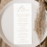 Modern Elegance Gold Wedding Menu<br><div class="desc">Eenvoudig en elegant trouwmenu met "Menu" in een modern gouden script met een witte achtergrond of kleur van uw keuze. Pas het gouden trouwmenu aan door uw namen,  trouwdatum,  en menuinformatie toe te voegen. Ontworpen om te coördineren met ons Modern Elegance bruiloft collectie.</div>