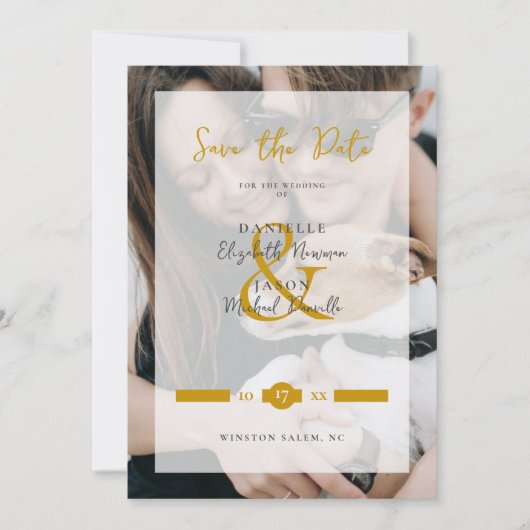 Modern Elegance Golden Typography Script 2 Photos Save The Date (Voorkant)