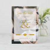 Modern Elegance Golden Typography Script 2 Photos Save The Date (Staand voorkant)