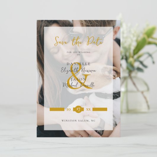 Modern Elegance Golden Typography Script 2 Photos Save The Date (Staand voorkant)
