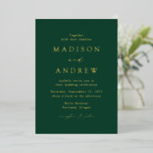 Modern Elegance Green and Gold Photo Wedding Folie Uitnodiging (Staand Voorkant)