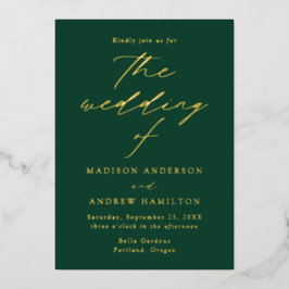 Modern Elegance Green and Gold Wedding Folie Uitnodiging