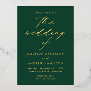 Modern Elegance Green and Gold Wedding Folie Uitnodiging