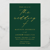 Modern Elegance Green and Gold Wedding Folie Uitnodiging (Voorkant)