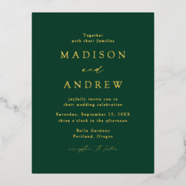 Modern Elegance Green and Gold Wedding Folie Uitnodiging Briefkaart