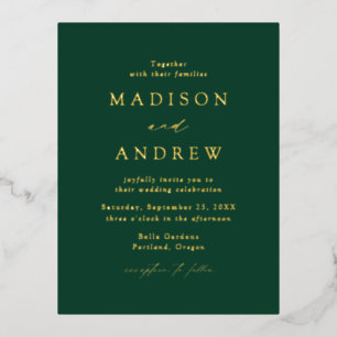 Modern Elegance Green and Gold Wedding Folie Uitnodiging Briefkaart
