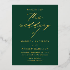 Modern Elegance Green and Gold Wedding Folie Uitnodiging Briefkaart