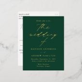 Modern Elegance Green and Gold Wedding Folie Uitnodiging Briefkaart (Voorkant / Achterkant)