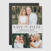 Modern Elegance Grey Three Photo Save the Date Magnetische Uitnodiging (Voorkant / Achterkant)