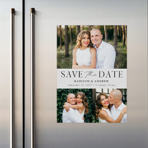 Modern Elegance Grey Three Photo Save the Date Magnetische Uitnodiging