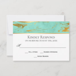 Modern Elegance Mint en Gold Wedding RSVP Kaartje