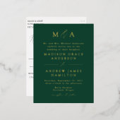 Modern Elegance Monogram Green en Gold Wedding Folie Uitnodiging Briefkaart (Voorkant / Achterkant)