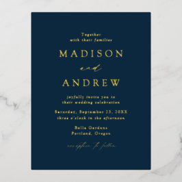 Modern Elegance Navy and Gold Wedding Folie Uitnodiging Briefkaart