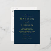 Modern Elegance Navy and Gold Wedding Folie Uitnodiging Briefkaart (Voorkant / Achterkant)