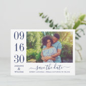 Modern Elegance Navy Blue Wedding Foto Save The Date (Staand voorkant)