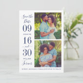 Modern Elegance Navy Blue Wedding Foto Save The Date (Staand voorkant)