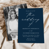 Modern Elegance Navy Photo Wedding Invitation Kaart