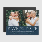 Modern Elegance Navy Two Photo Save the Date Magnetische Uitnodiging (Voorkant / Achterkant)