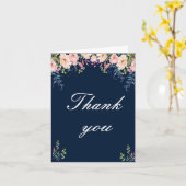 Modern Elegance Pink Floral Botanical Dank je Kaart (Gele Bloem)