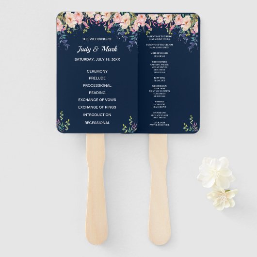 Modern Elegance Pink Floral Botanical Program Fans Handwaaier (Voorkant en achterkant)