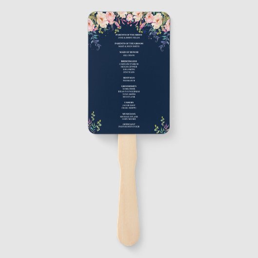 Modern Elegance Pink Floral Botanical Program Fans Handwaaier (Achterkant)