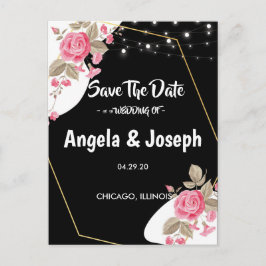 Modern Elegance Pink Floral string l Save the Date Aankondigingskaart