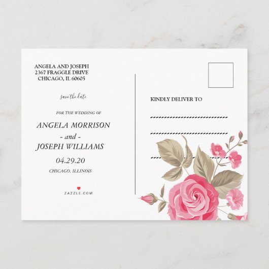 Modern Elegance Pink Floral string l Save the Date Aankondigingskaart (Achterkant)
