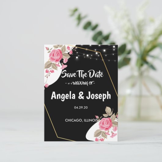 Modern Elegance Pink Floral string l Save the Date Aankondigingskaart (Staand voorkant)